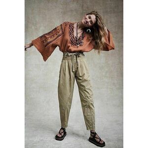Free People Isadora Cinch Pants Womens 0 Khaki Tan High Rise Tie Waist Tappered